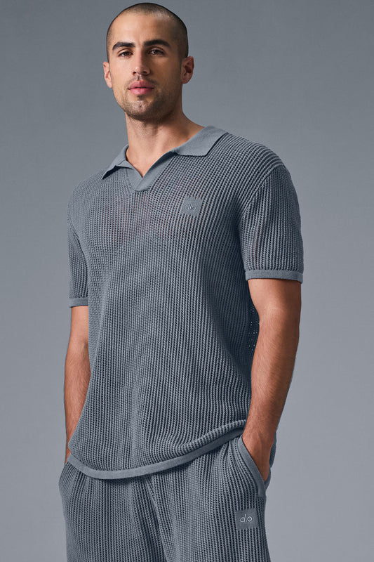 Open-Knit Polo - Steel Grey