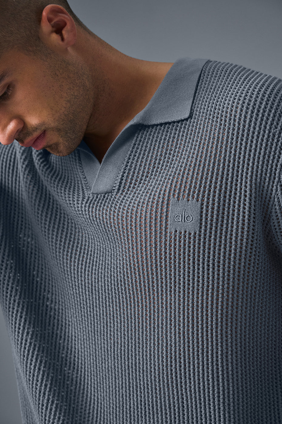 Open-Knit Polo - Steel Grey