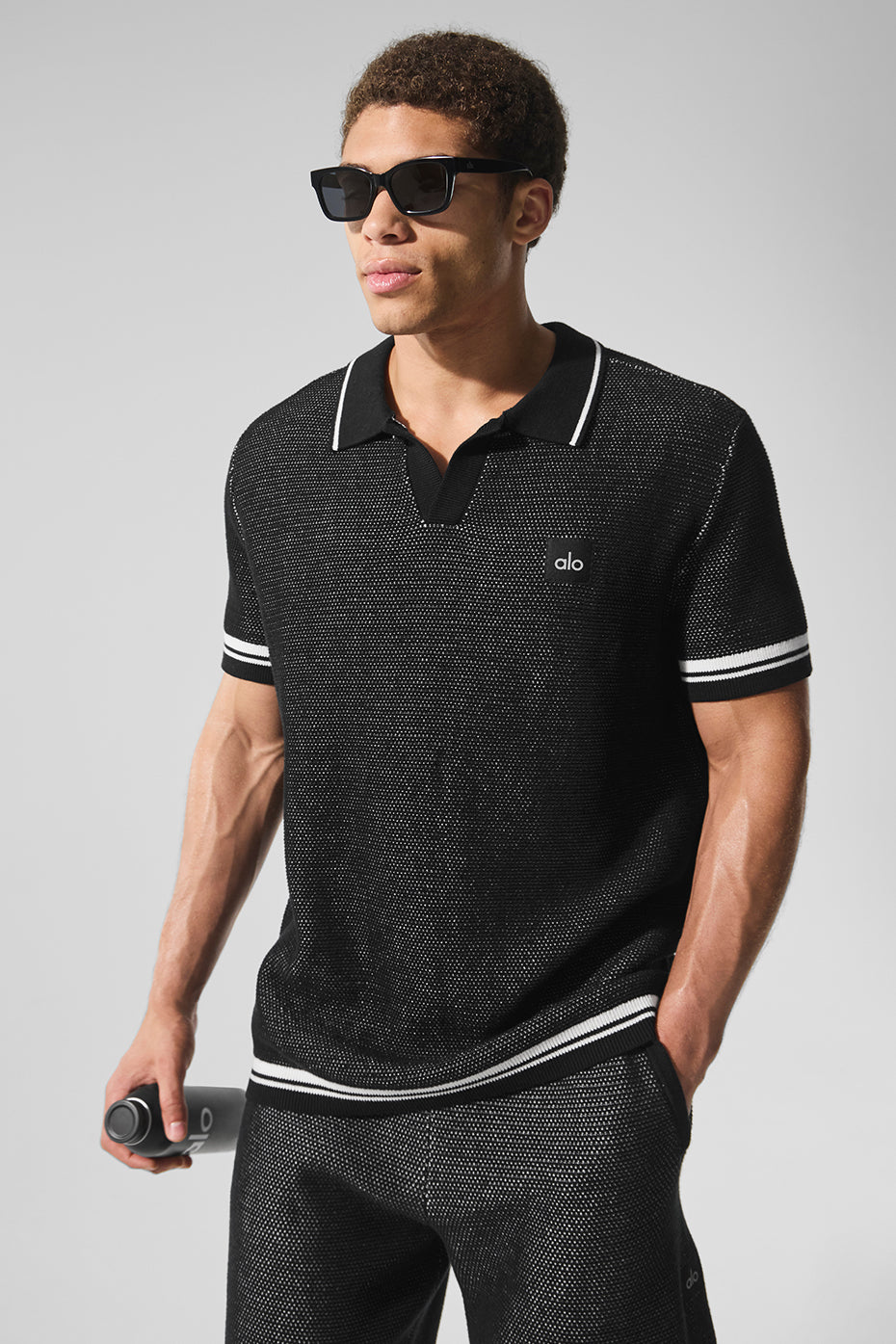 Sports Club Sweater Knit Polo - Black