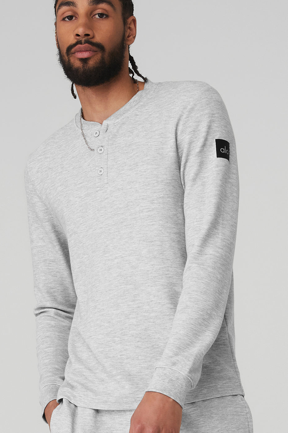 Micro Waffle Fast Break Henley - Athletic Heather Grey