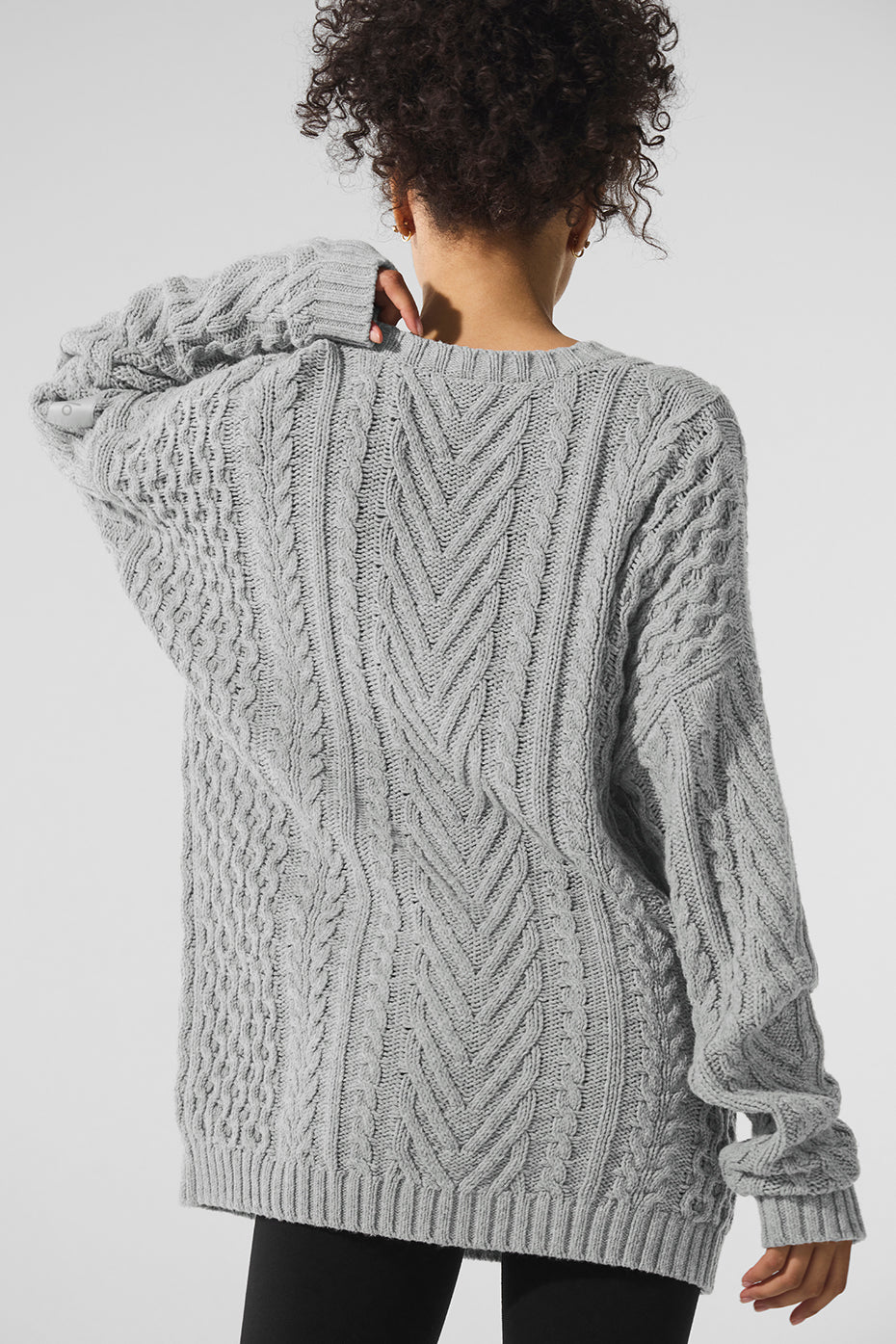 Cable Knit Crew Neck Sweater - Athletic Heather Grey