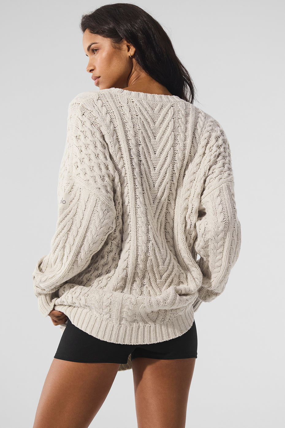 Cable Knit Crew Neck Sweater - Bone