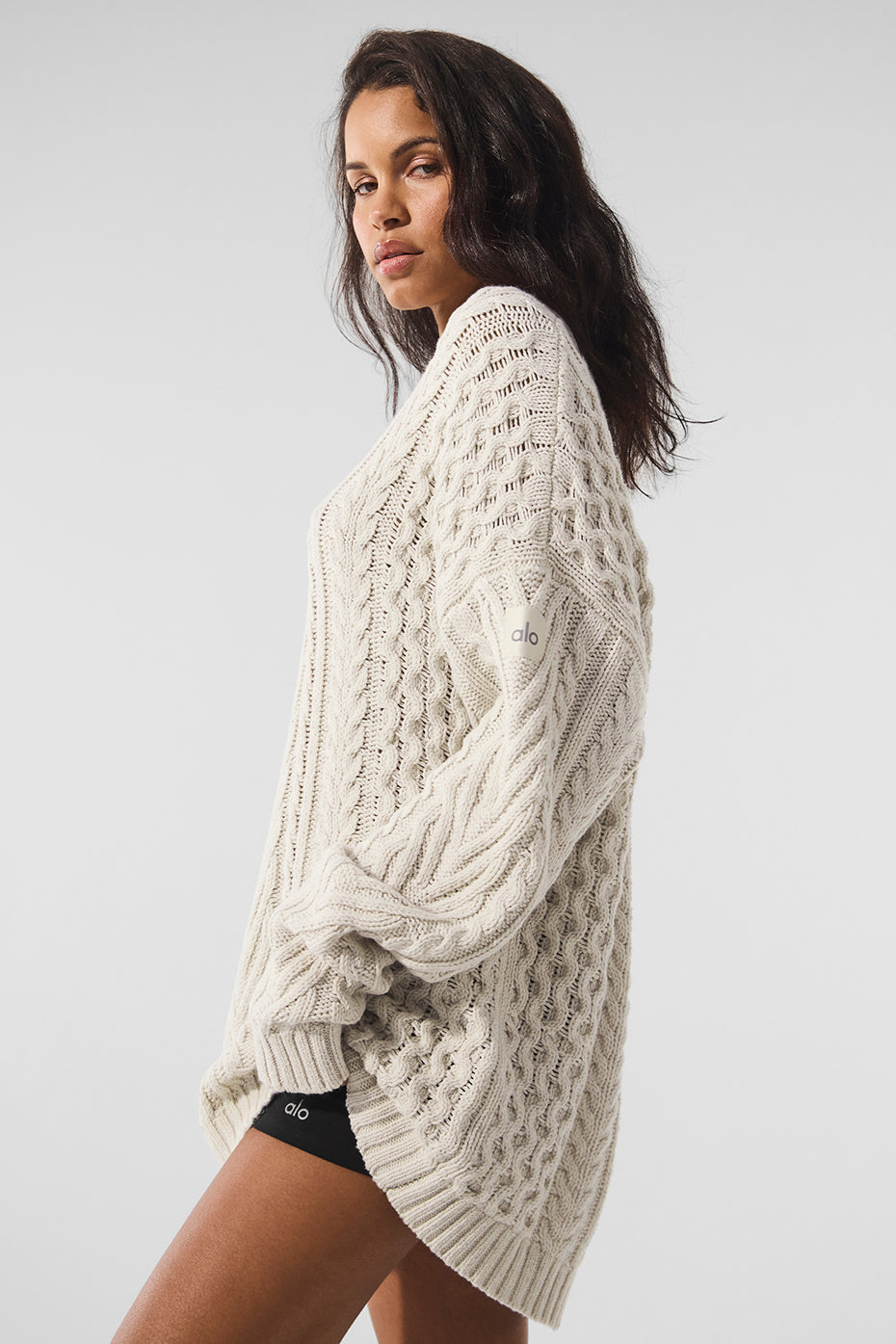 Cable Knit Crew Neck Sweater - Bone