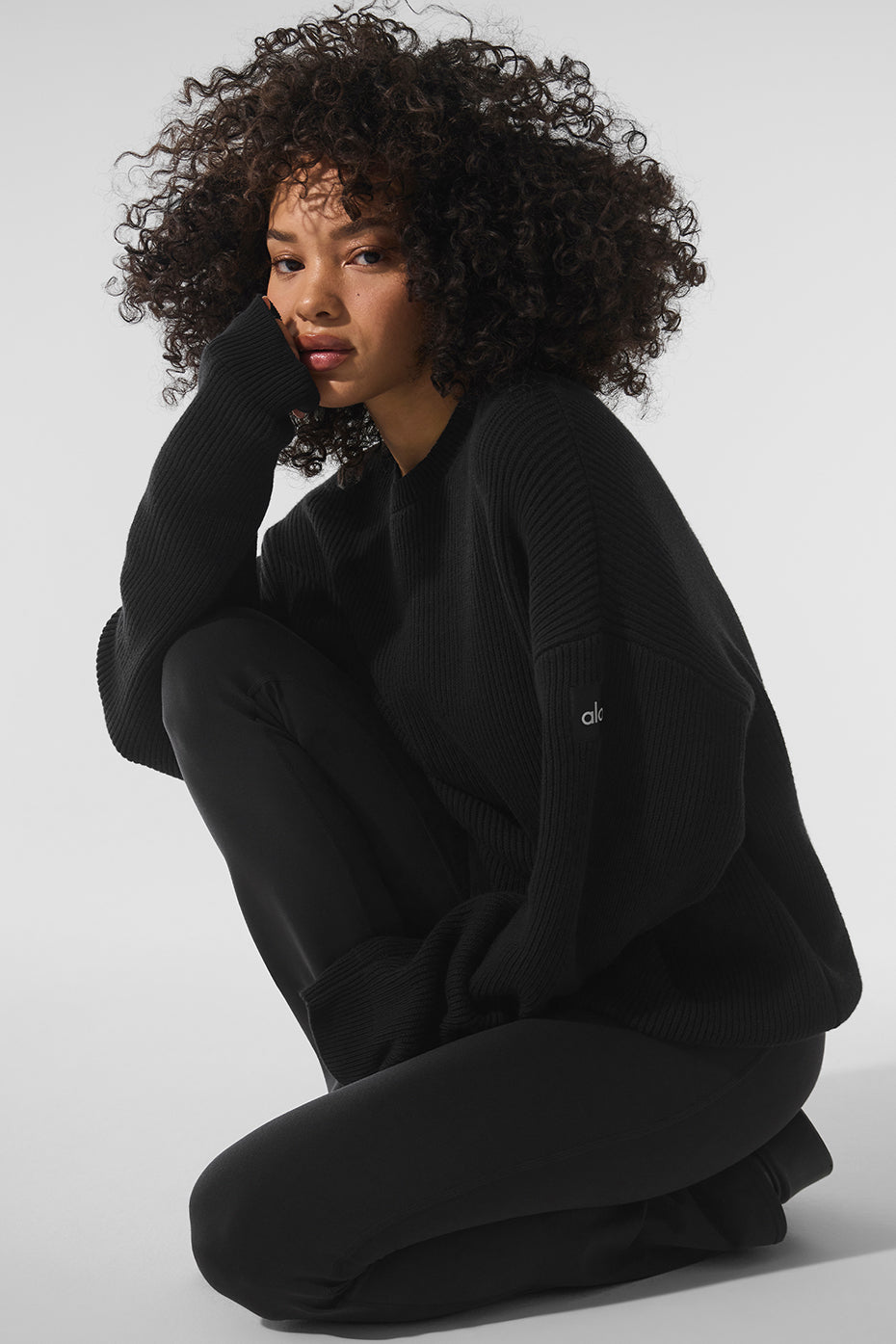 Domain Rib Knit Crew Sweater - Black