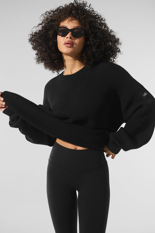 Domain Rib Knit Crew Sweater - Black