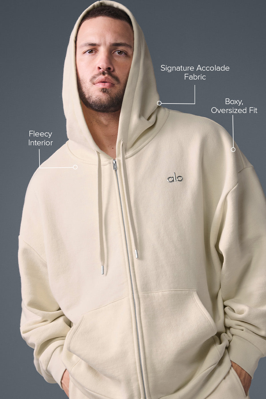 Accolade Full Zip Hoodie - Oat Milk