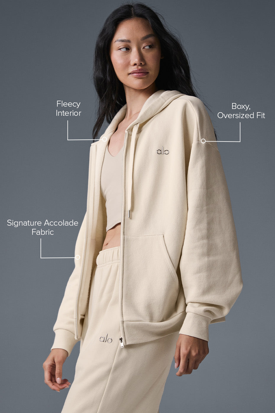 Accolade Full Zip Hoodie - Oat Milk