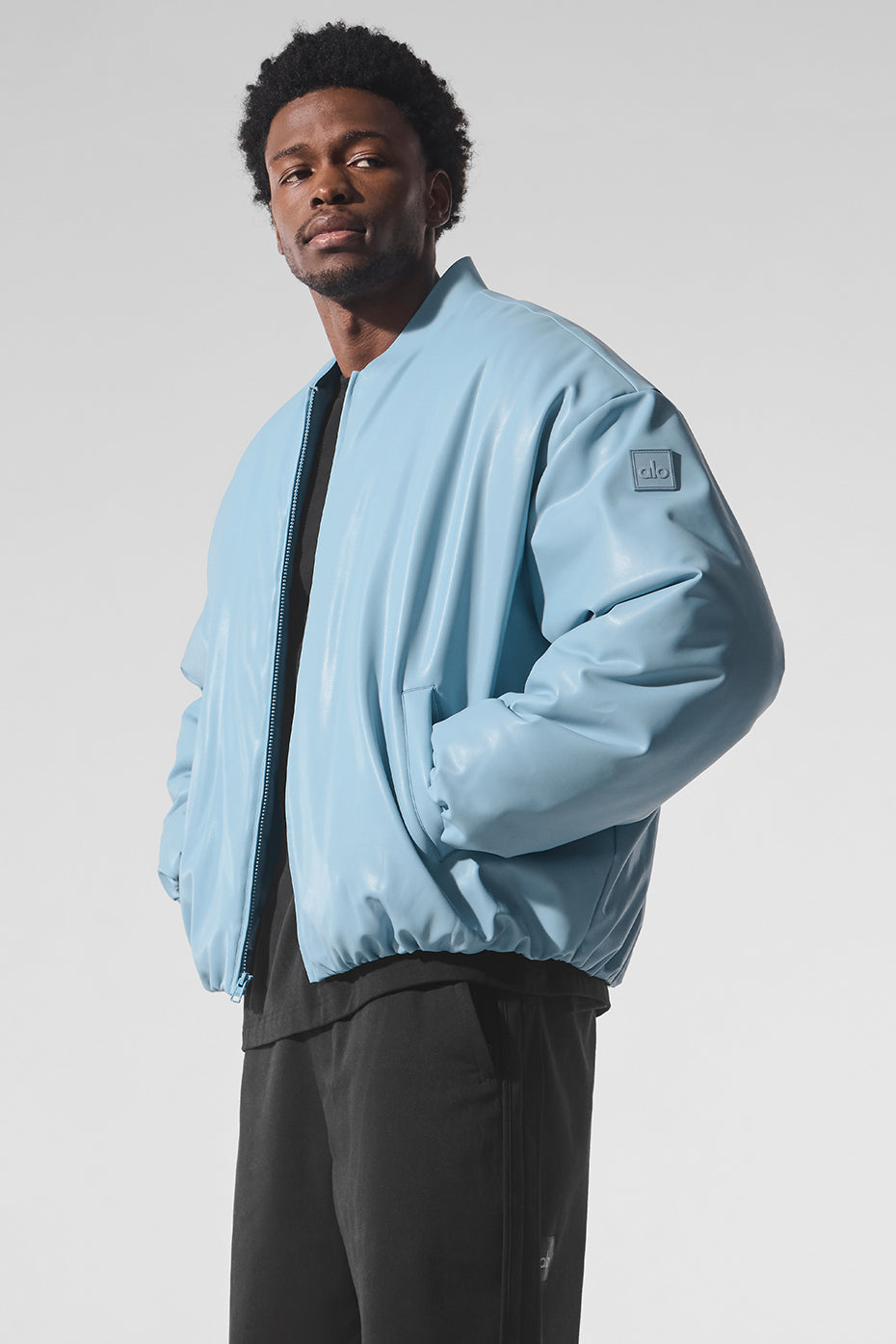 Faux Leather Premier Bomber - Celestial Blue