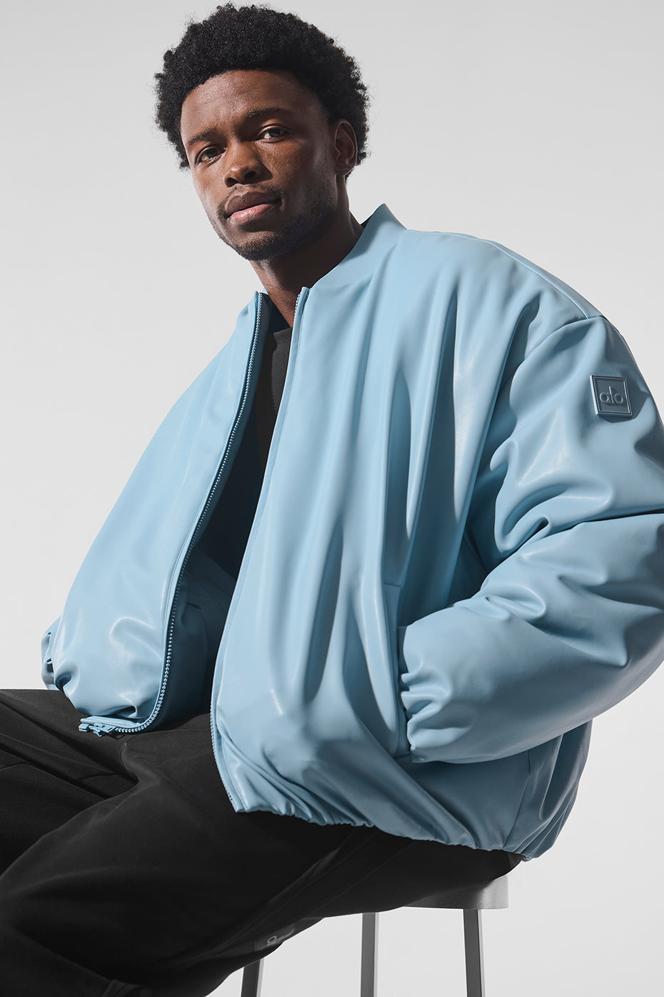 Faux Leather Premier Bomber - Celestial Blue