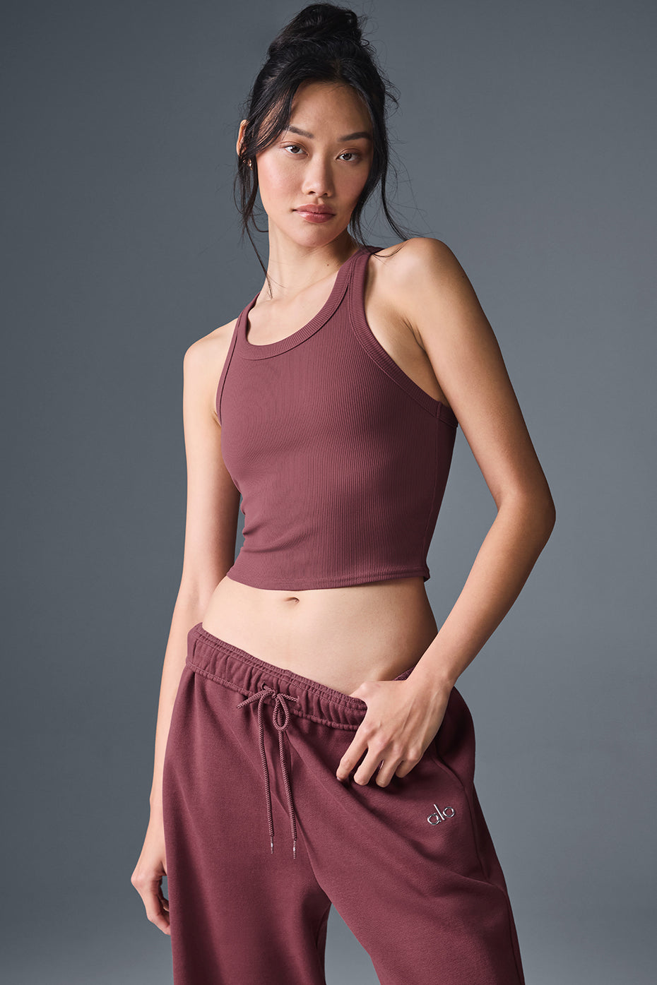 Goddess Ribbed Go-To Tank - Burgundy Truffle