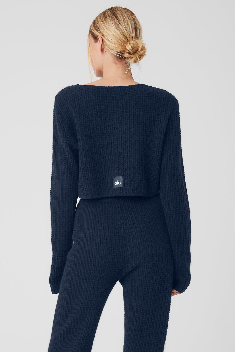 Cashmere Plush Waffle Cropped Long Sleeve - Navy