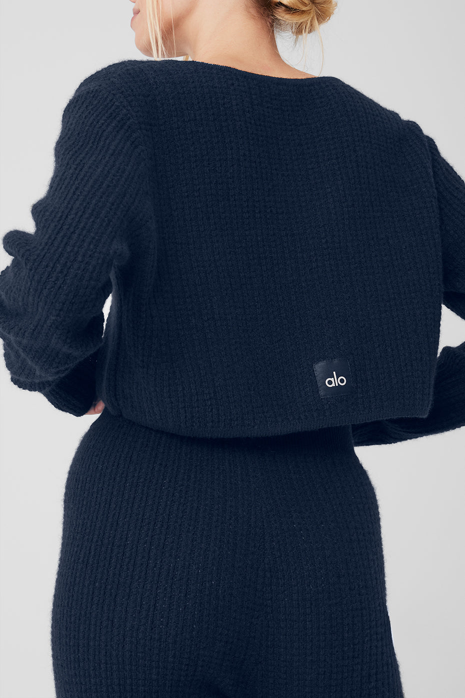 Cashmere Plush Waffle Cropped Long Sleeve - Navy