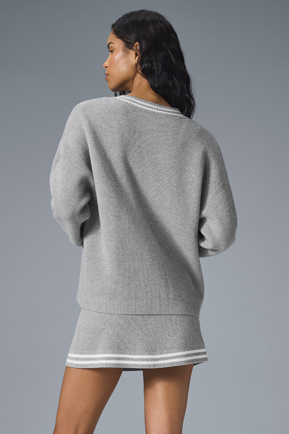 Tennis Club Sweater Knit Cardigan - Athletic Heather Grey/White