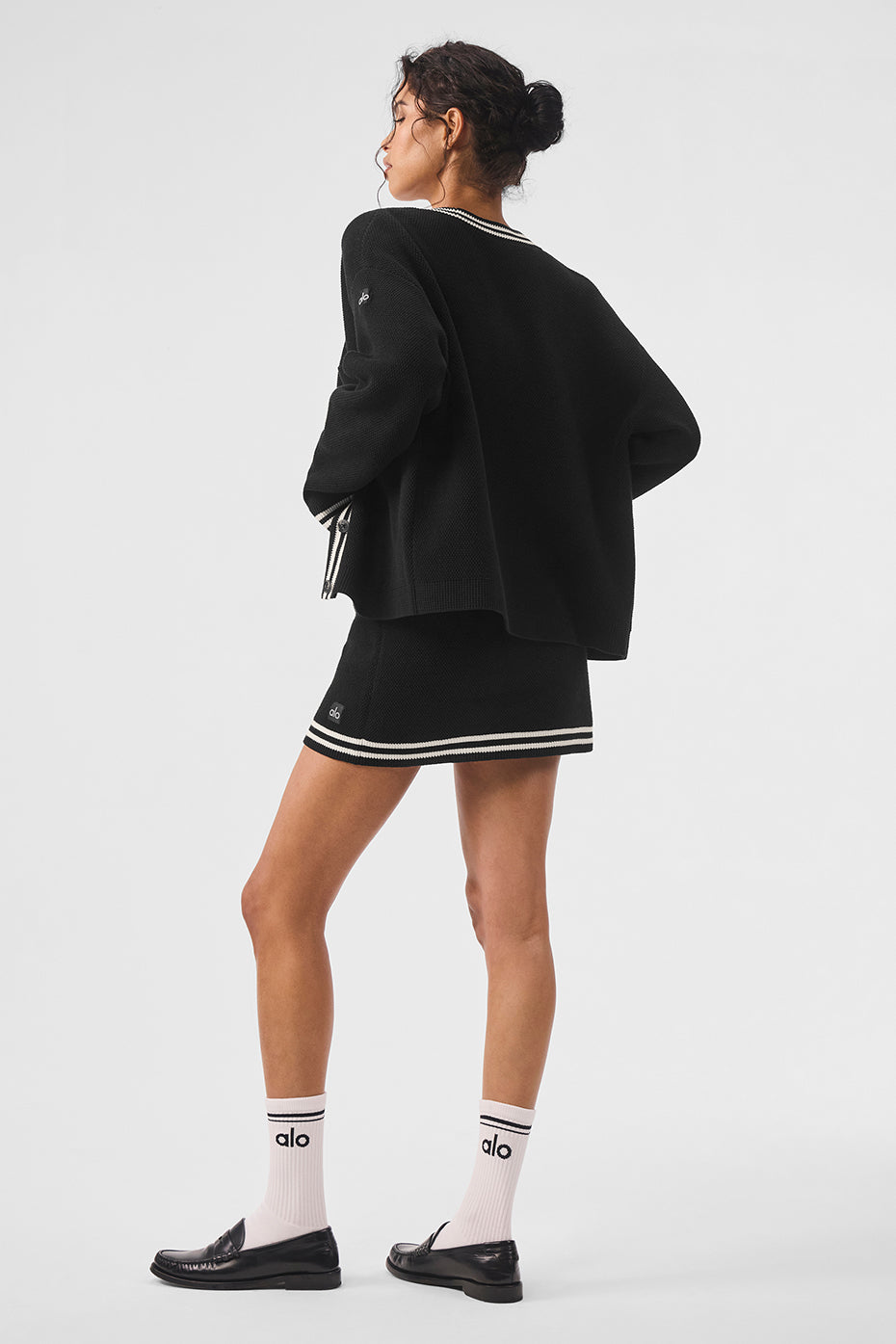 Tennis Club Sweater Knit Cardigan - Black/Ivory