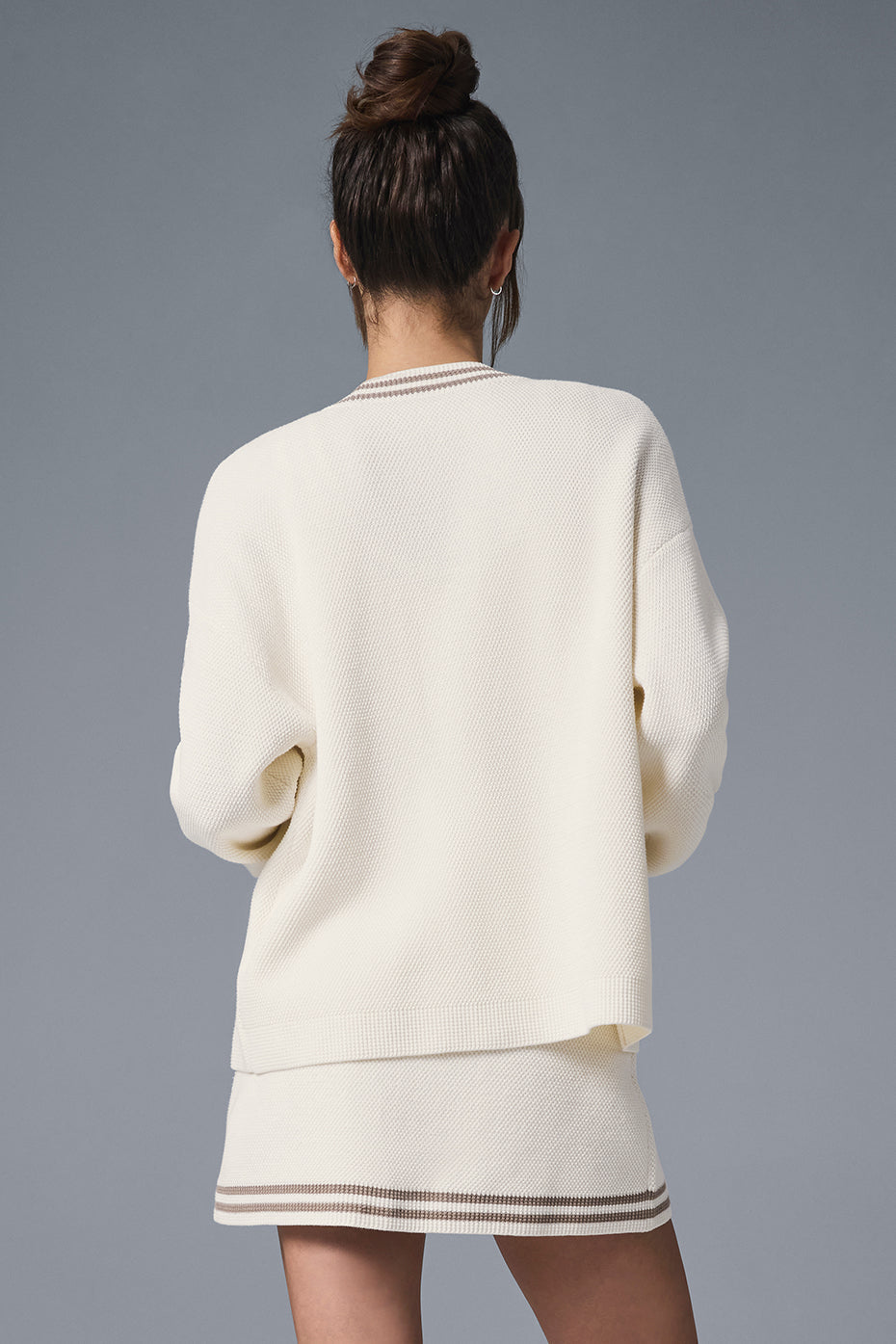 Tennis Club Sweater Knit Cardigan - Ivory/Gravel