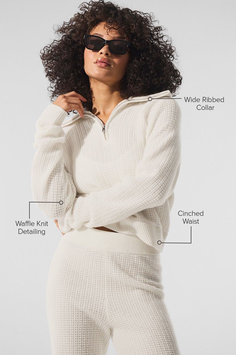 Cashmere Plush Waffle 1/4 Zip Pullover - Ivory