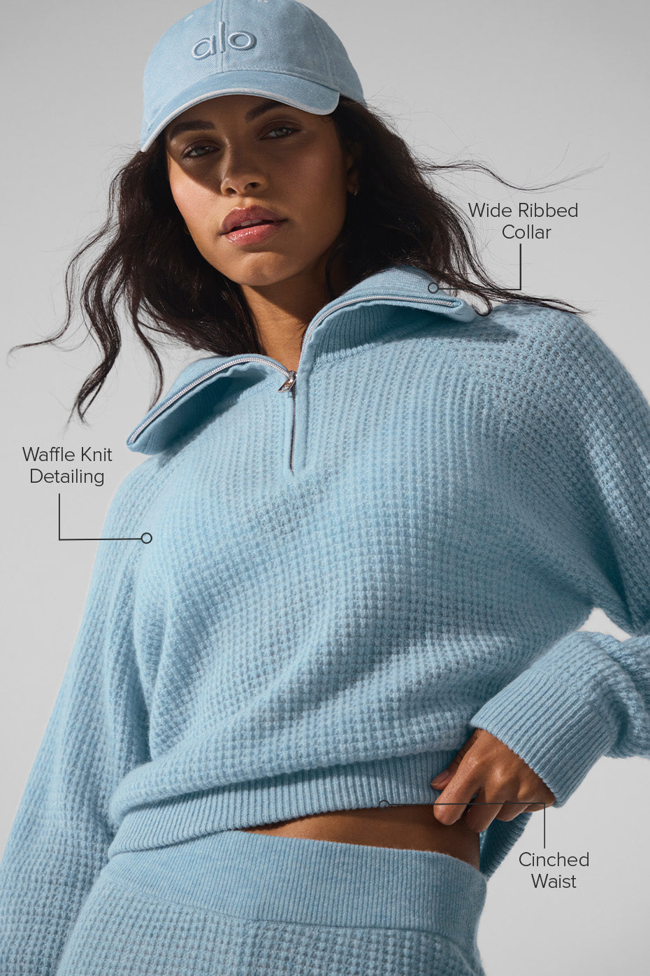 Cashmere Plush Waffle 1/4 Zip Pullover - Celestial Blue Heather