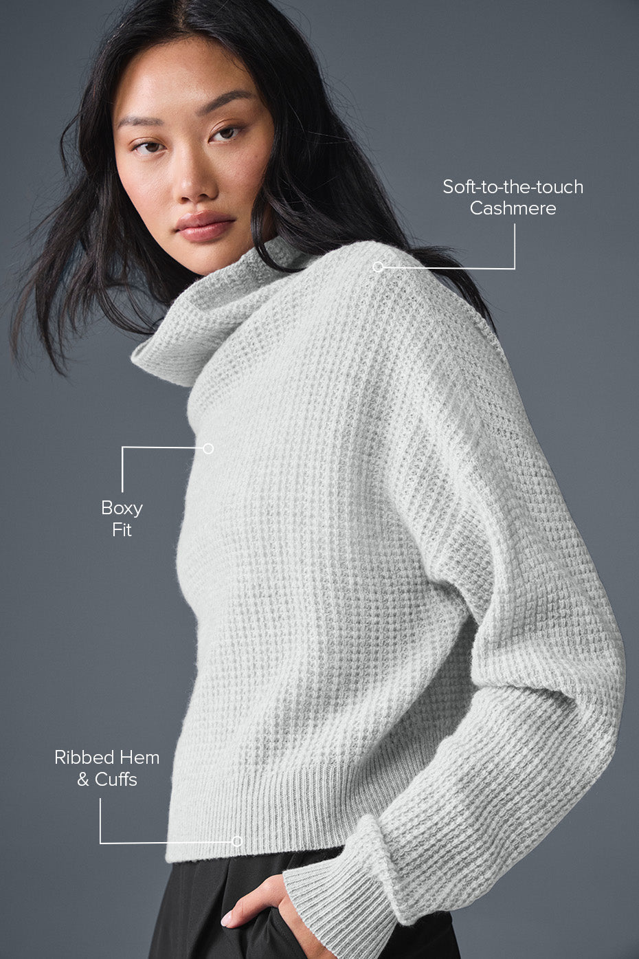 Cashmere Plush Waffle Turtleneck Pullover - Athletic Heather Grey