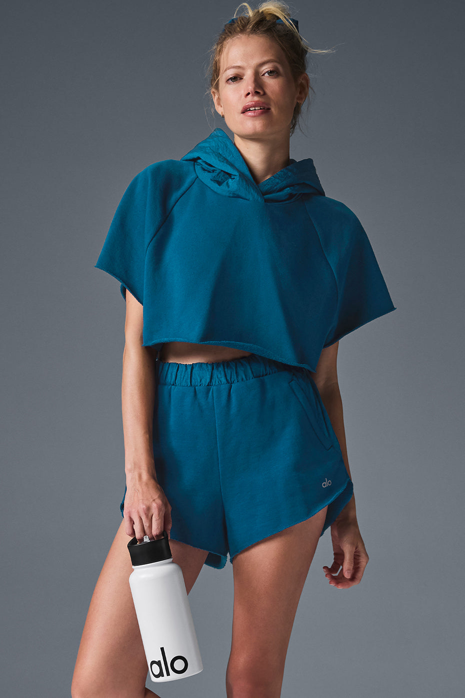 Cropped In The Air Short Sleeve Hoodie - Eclipse Blue