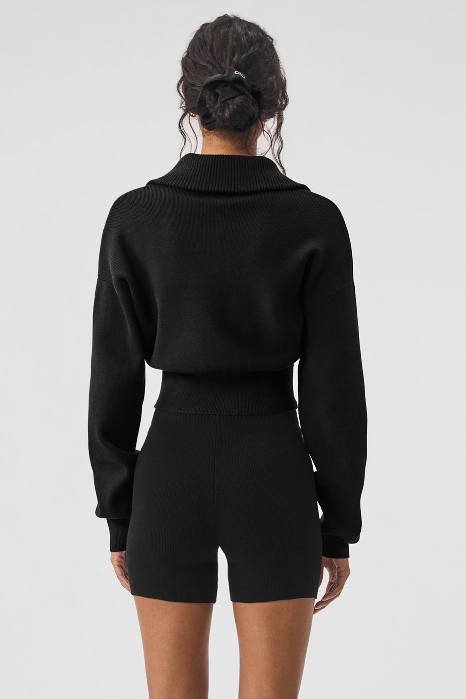 Scholar Knit Cropped Full Zip Jacket - Black