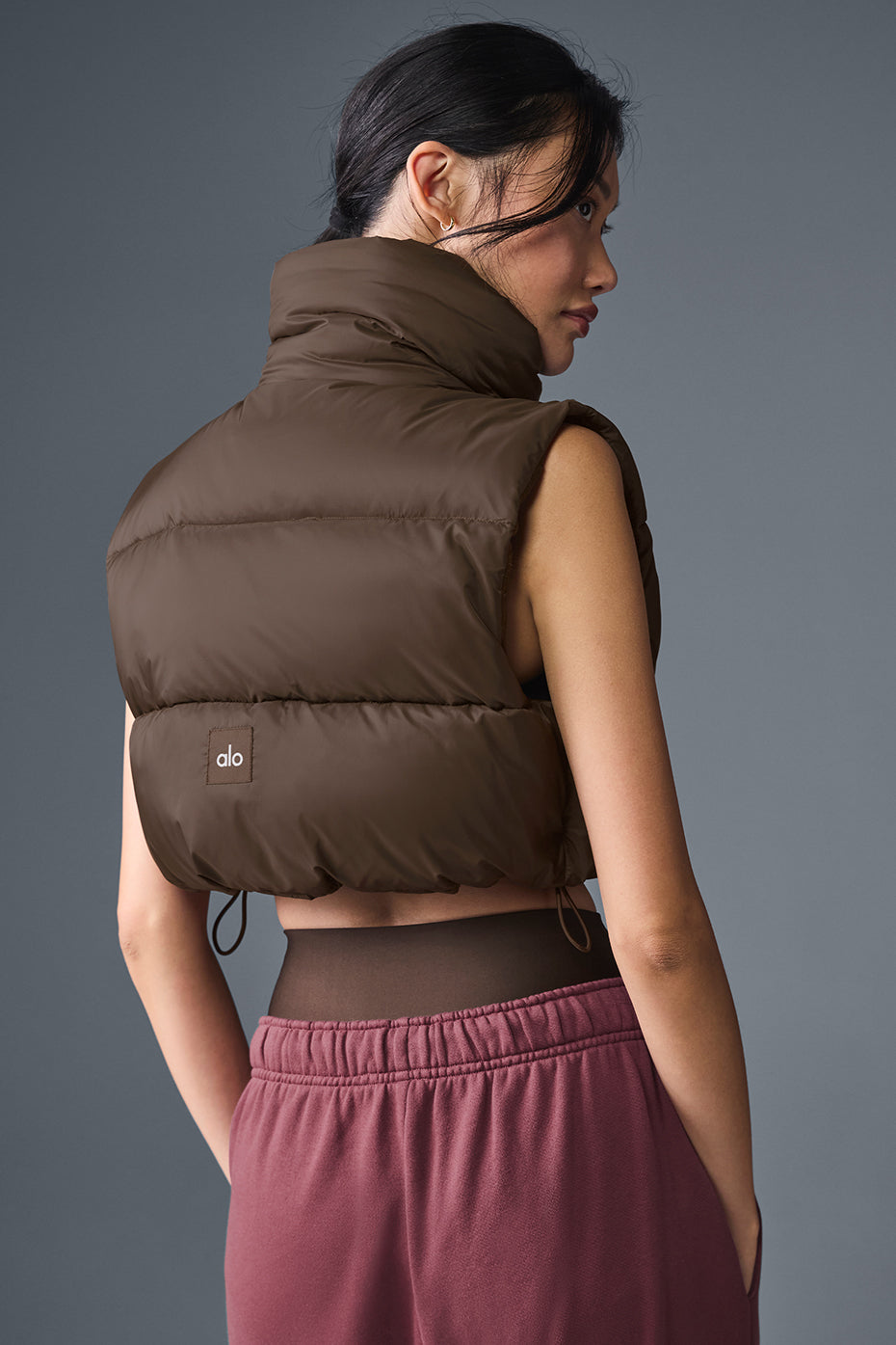 Cropped Gold Rush Puffer Vest - Espresso