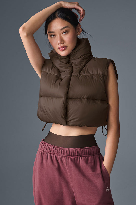 Cropped Gold Rush Puffer Vest - Espresso