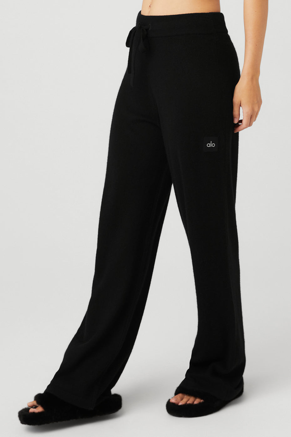 Cashmere High-Waist Jet Set Wide Leg Pant - Black