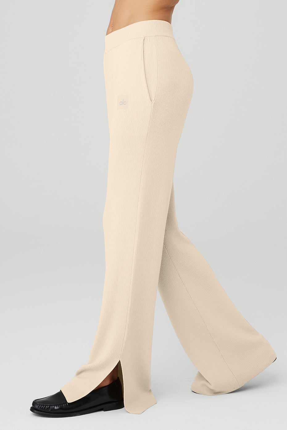 Knit High-Waist Salana Wide Leg Pant - Macadamia