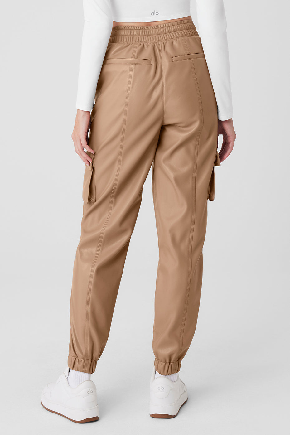 Faux Leather Power Hour Jogger - Toasted Almond