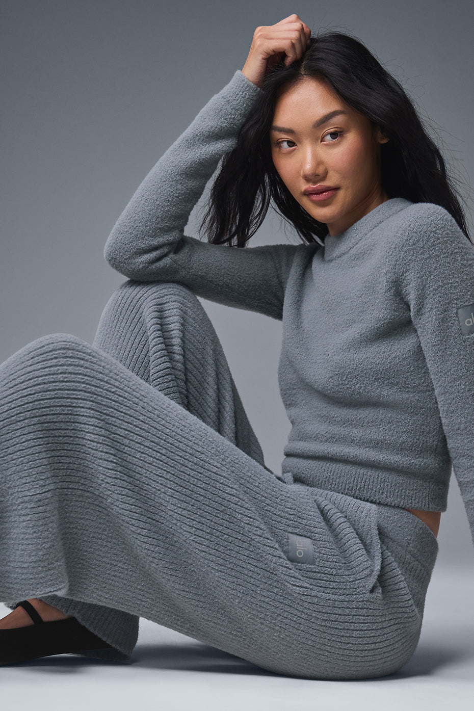 Snuggle Up Sweater High-Waist Wide Leg Pant - Steel Grey