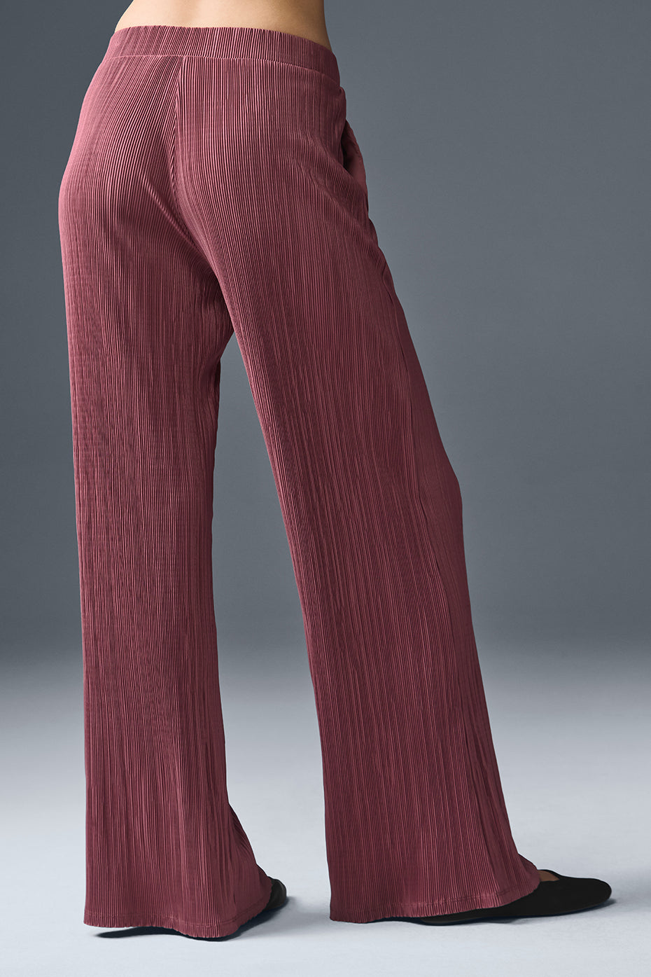 High-Waist Micro Plisse Straight Leg Pant - Burgundy Truffle