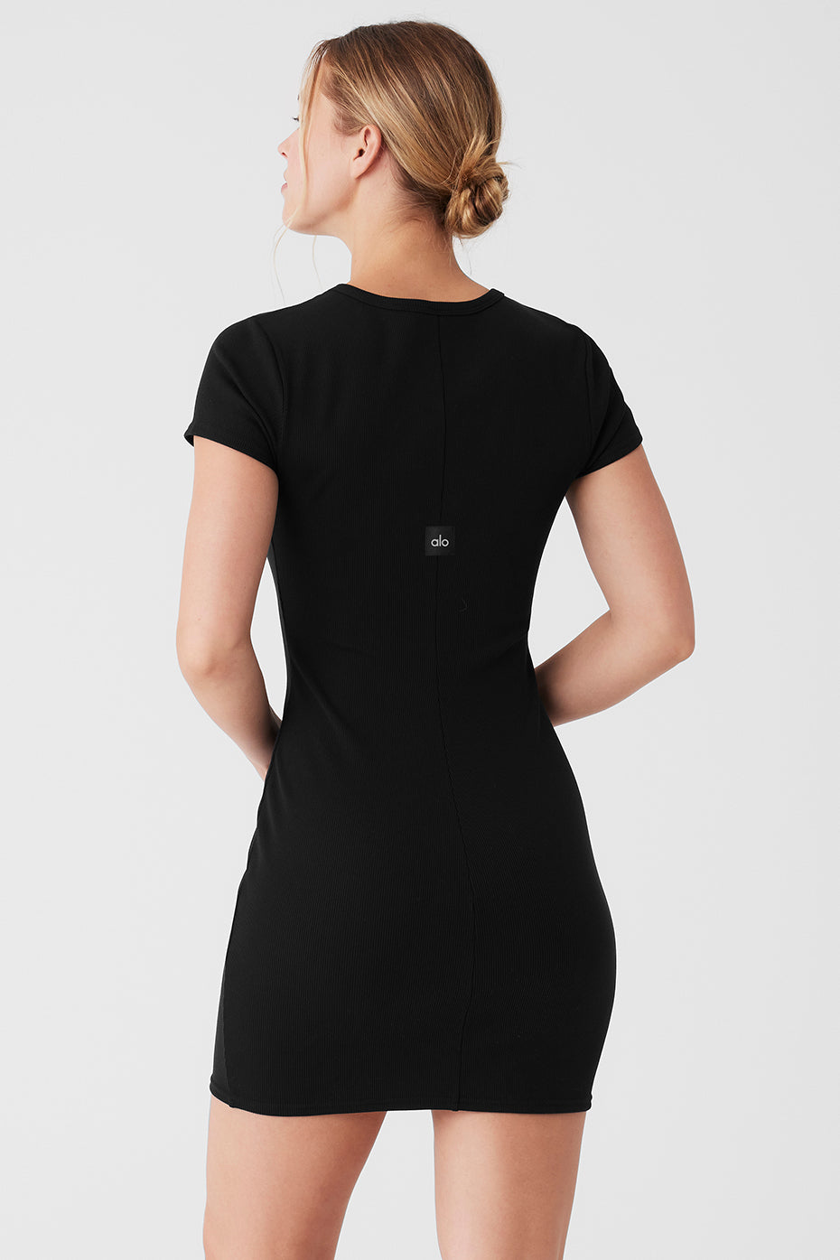 Goddess Ribbed Short Sleeve Dress - Black